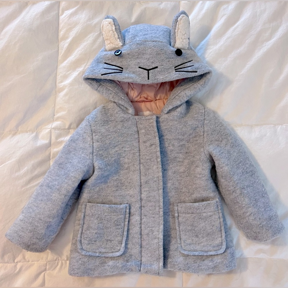 Gray Bunny Ear Hooded Coat for toddlers. Perfect for spring and Easter!